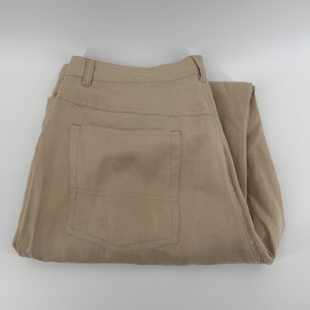 Epsilon Mens 100% Linen Pants Beige Tan Straight Leg 5-Pocket Trousers Size 36